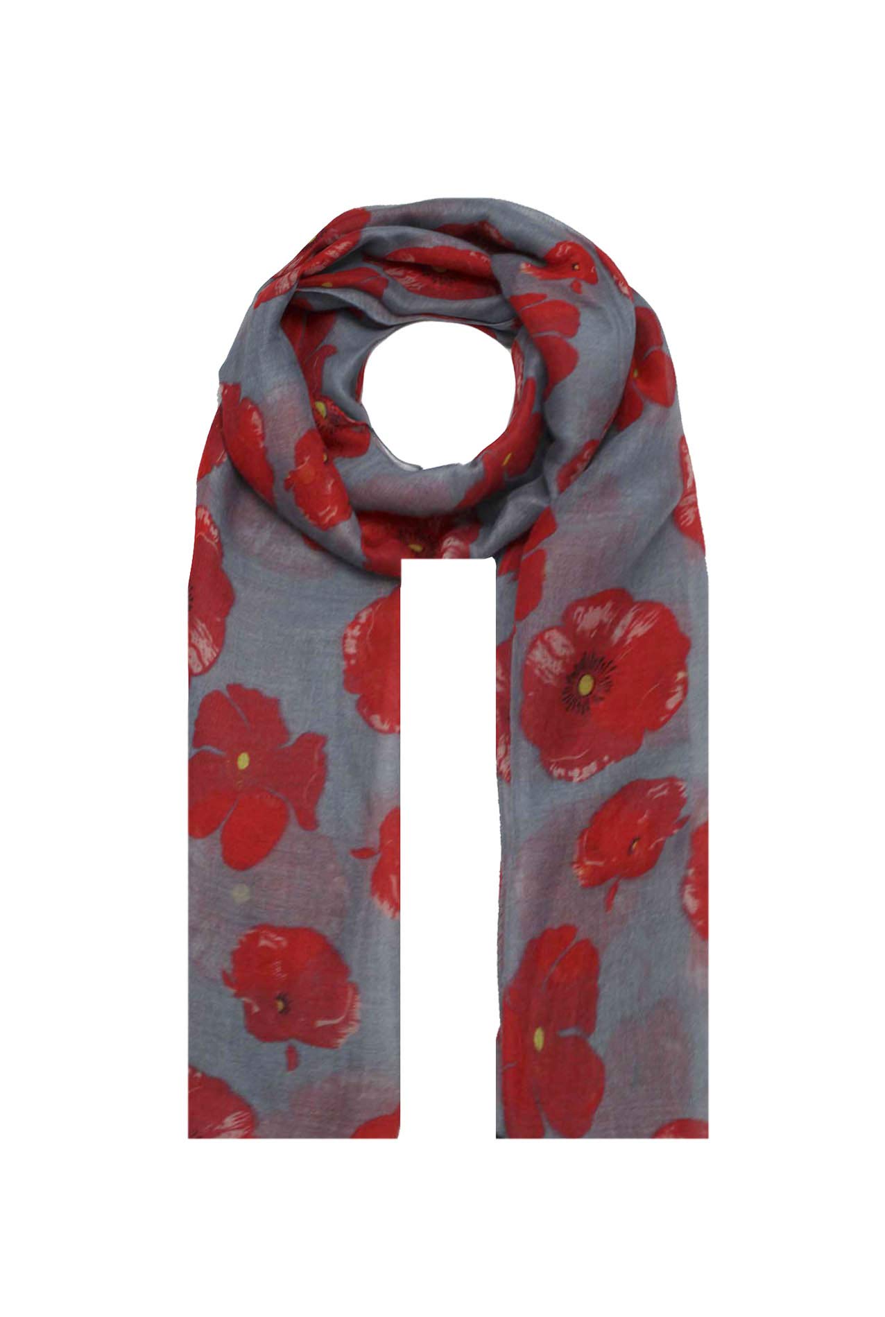 Finecy In NEW Women Ladies Fashion Scarf Wrap Featuring Poppy Flowers Printing Grey