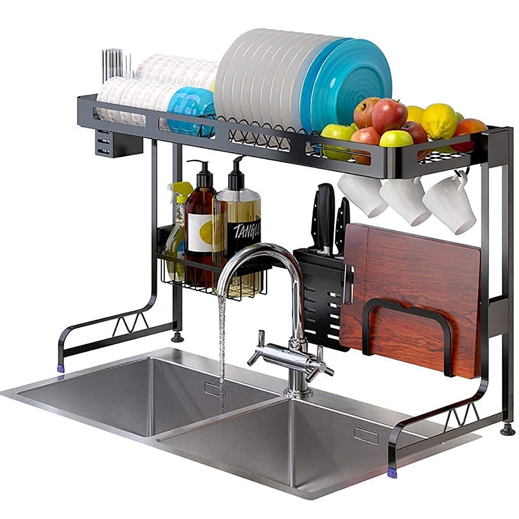 OGMOYT Dish Rack Over The Sink Dish Drying Rack Black 201 Stainless Steel Kitchen Drain Rack Tableware Drainer Organizer 2 Sizes Drying Rack / 85 * 30 * 52/95 * 30 * 52.3Cm,85 * 30 * 52.3Cm