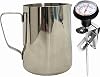 UZER Milk Frothing Pitcher with Thermometer, 21oz Stainless Steel Milk Frother Cup, Coffee Barista Steaming Jug 600ml with Thermometer Pen