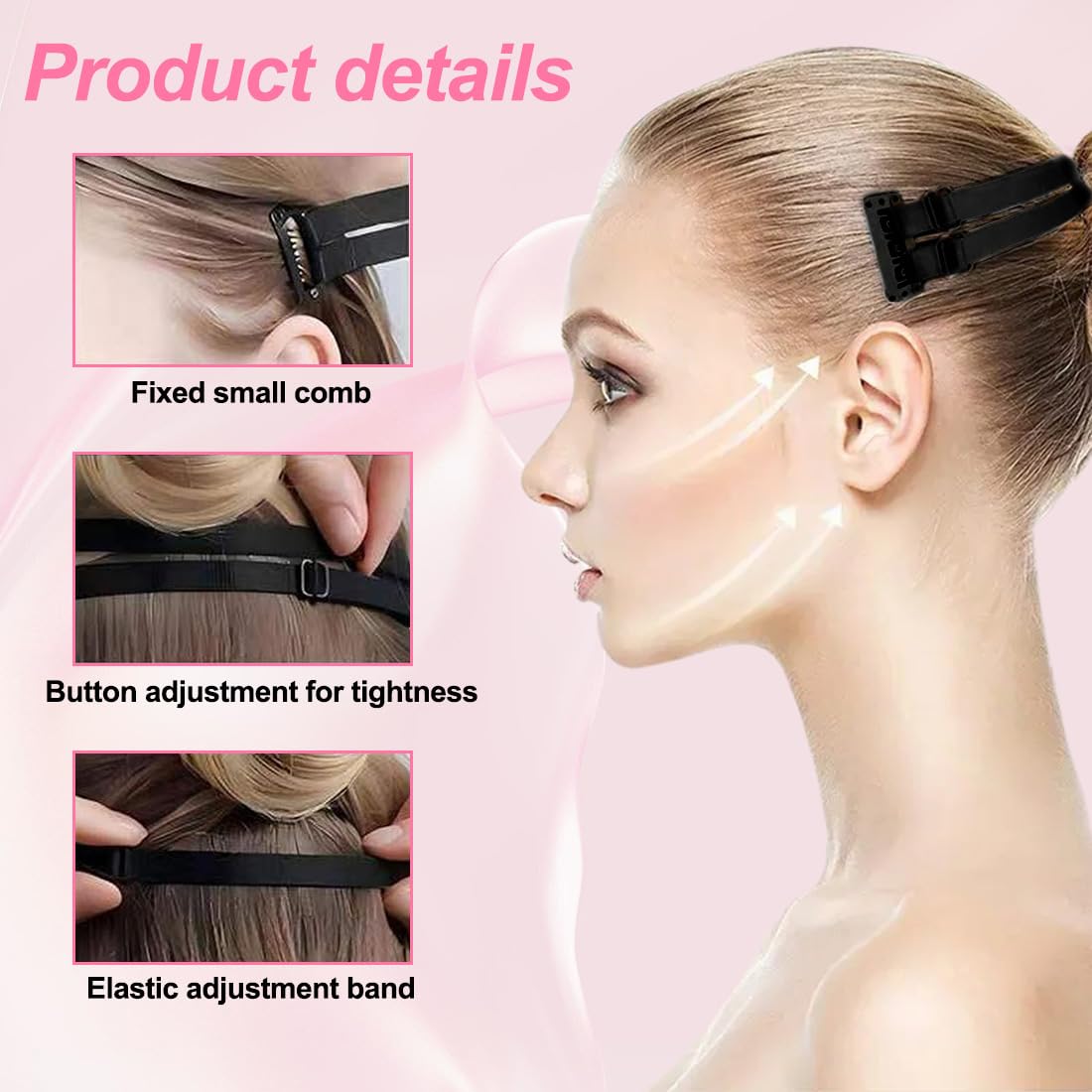NJCXOLA 2Pcs Bandas de Elevación Facial con Clip para el Pelo, Banda de Cinta de Elevación Facial, Cinturón de Elevación Facial Elástico Ajustable