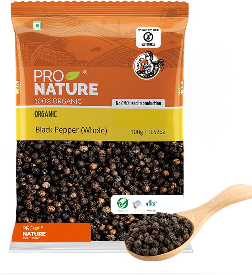 Pro Nature 100% Organic Black Pepper (Whole), 100 gram