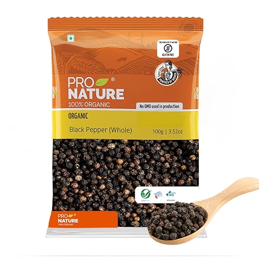 100% Organic Black Pepper (Whole), 100g