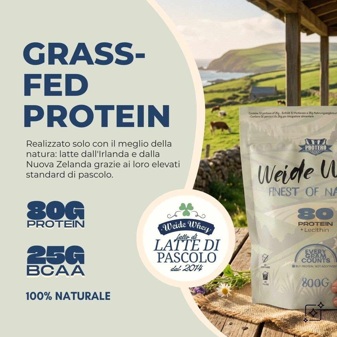 Protero Weide Whey Protein 80 | Polvere proteica neutra in latte di salice da 2 kg | Proteine senza additivi artificiali, senza soia