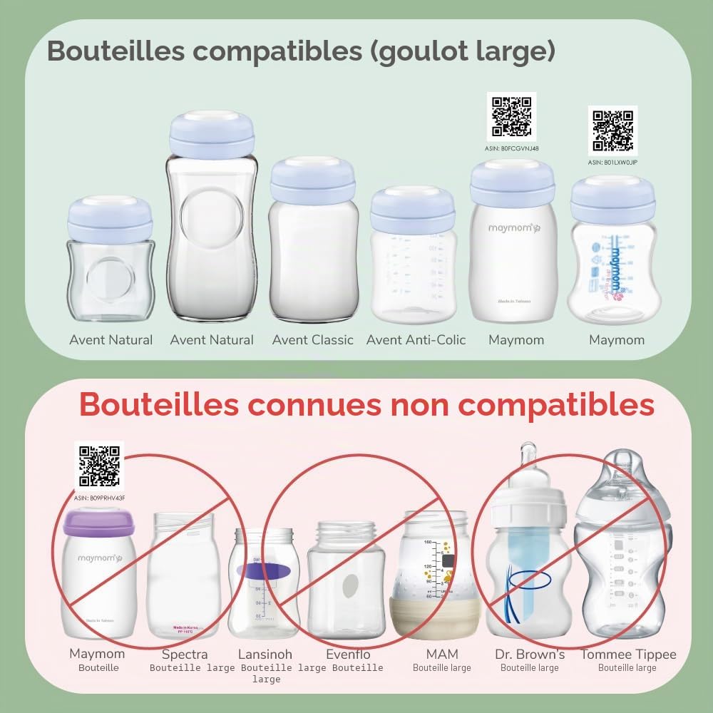 Maymom couvercles vissés type capuchons de voyage avec disque inscriptible, compatibles avec biberons Avent et Maymom à large col, remplacement bague et disque Avent Natural, lot de 6, bleu