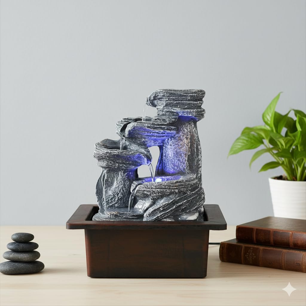 Tabletop Waterfall Fountain Fengshui Meditation Relaxing Indoor Decoration, Waterfall Kit with Circular Water Flow for Home, Office, Bedroom Decoration-image-11