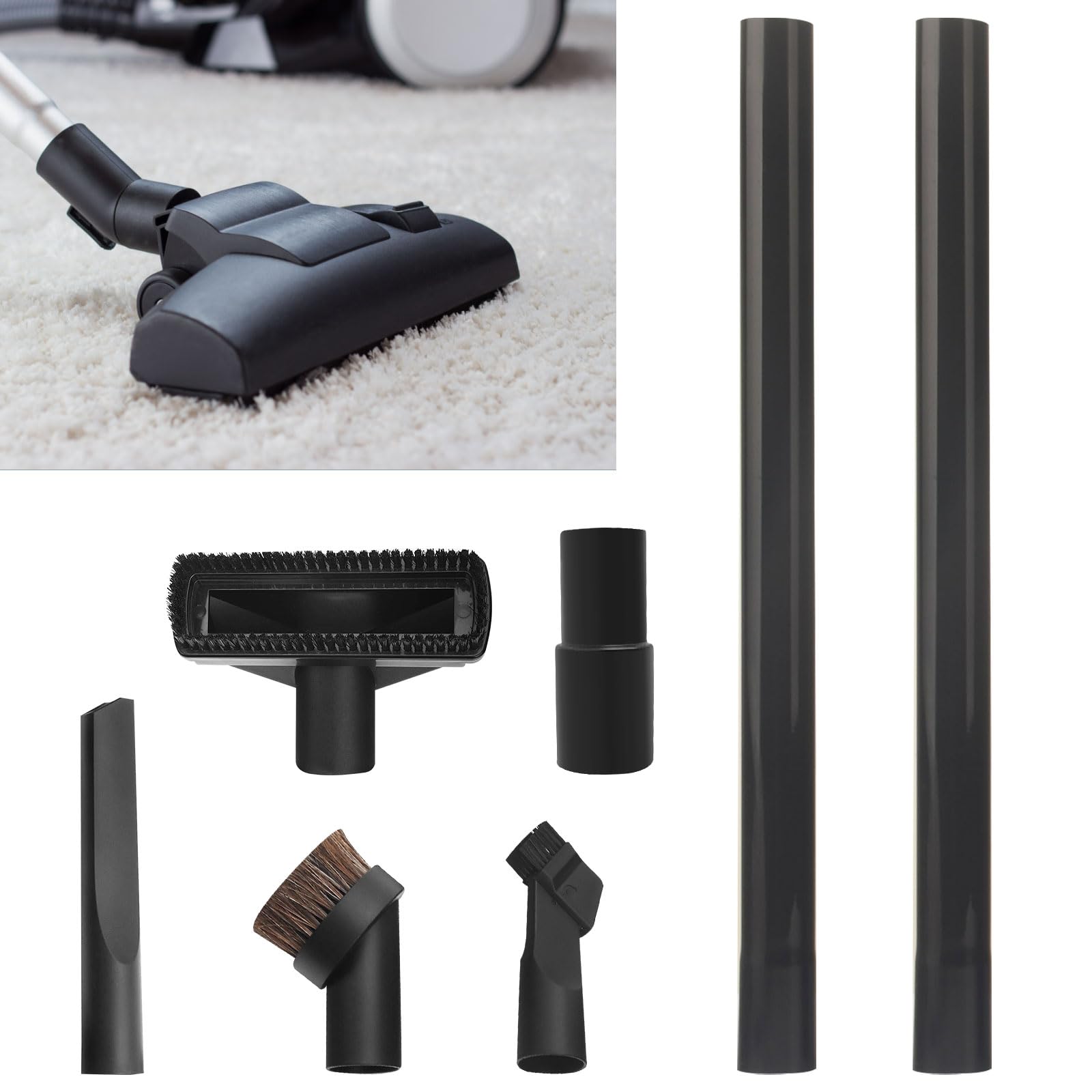 Universal Vacuum Attachments Hardfloor Brush & Vacuum Hose Adapter Kit for Vacuum Cleaners, Fits Car Detailing/Hardwood Floor, 1 1/4" Vacuum Accessories Set for Shark NV350 NV500 NV501 NV352 NV355