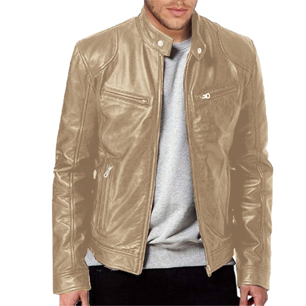 Giacche da uomo per inverno, autunno, estate, primavera | Giacca in pelle vintage, colletto alto, giacca da motociclista, impermeabile, antivento, classica, per il tempo libero