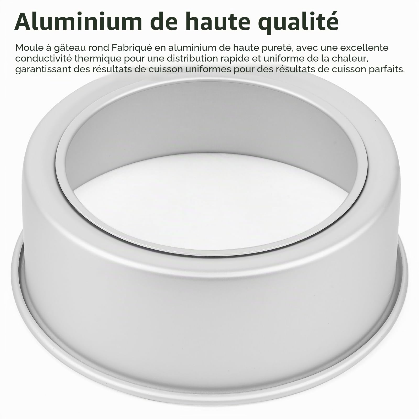 Moule à Gâteau Rond en Aluminium Anodisé, double base amovible, Ø 23 cm x H 8,3 cm, Argenté