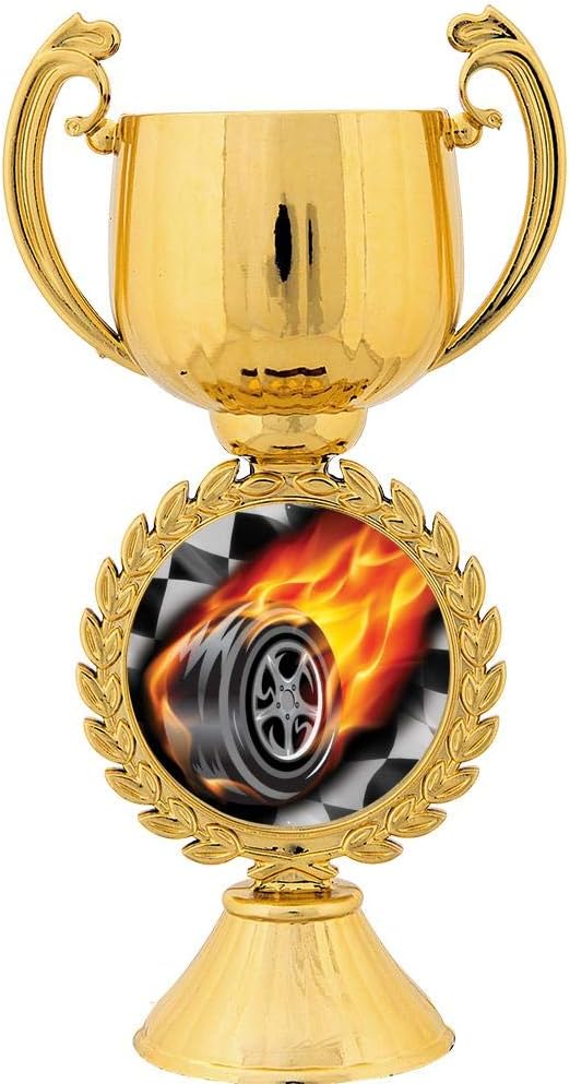 Crown Awards Personalized Racing Trophy, 7.25" Gold Cup Flaming Tire Race Trophies with Free Custom Engraving Prime