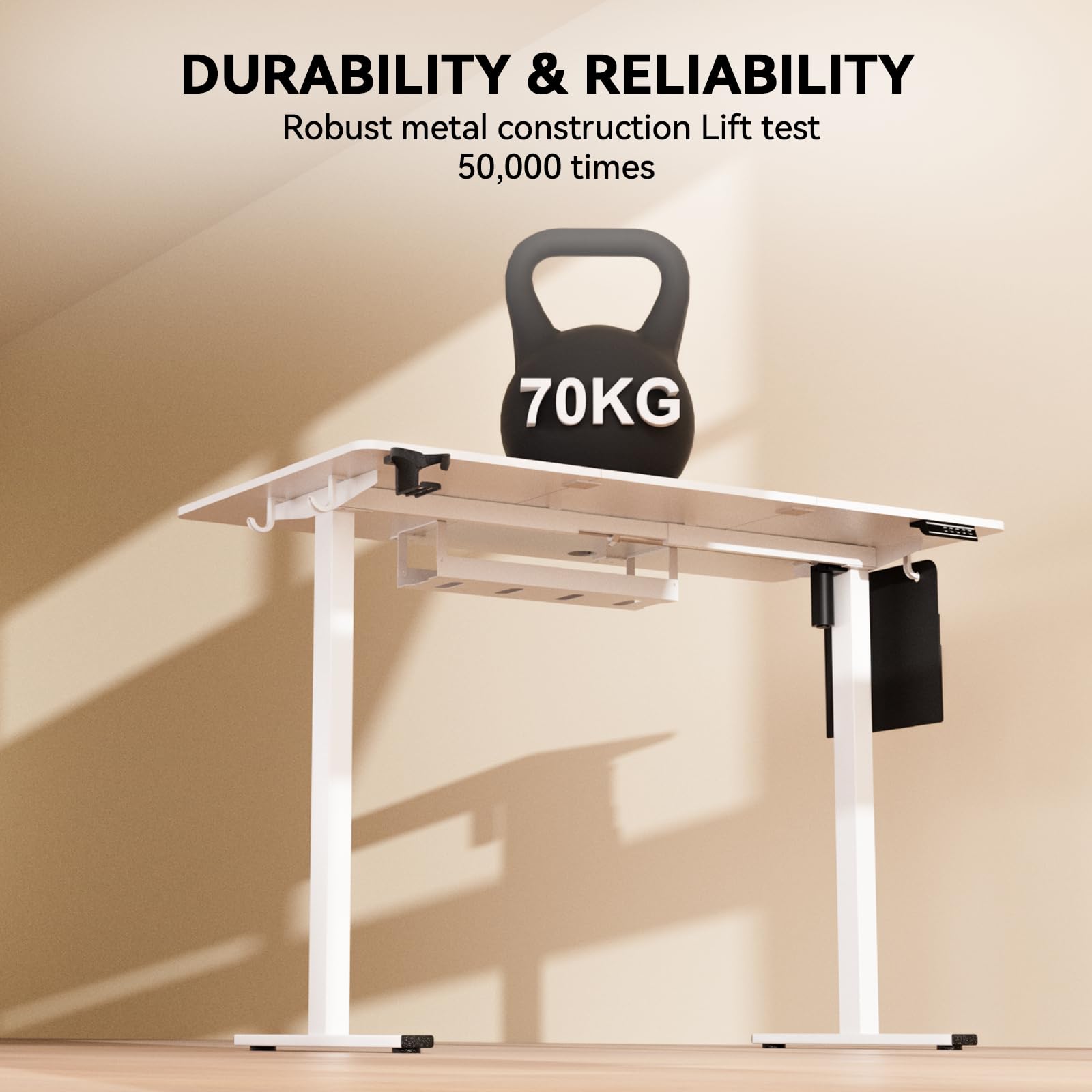 Escritorio elevable,con Altura Ajustable, Escritorio eléctrico con Altura Ajustable, 120 x 60 cm, función de Memoria de 3 Posiciones, con gestión de Cables y Ganchos.