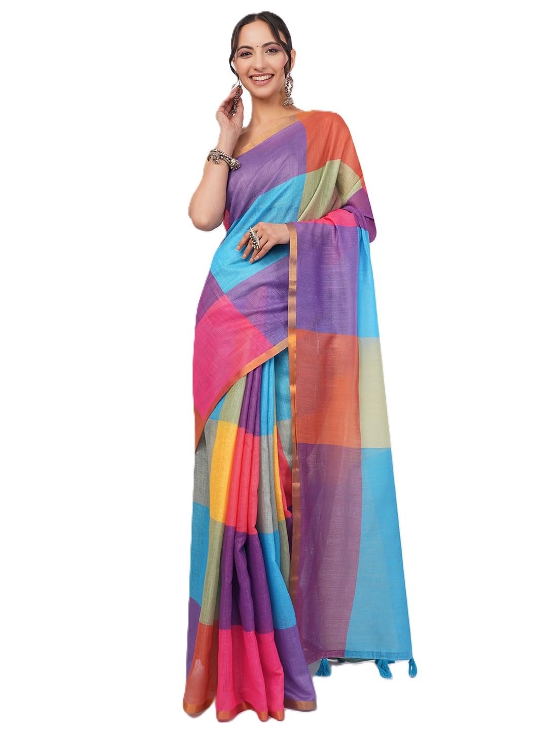 samantha Womens Printed Linen Saree With Unstitched Blouse Piece-picture-31