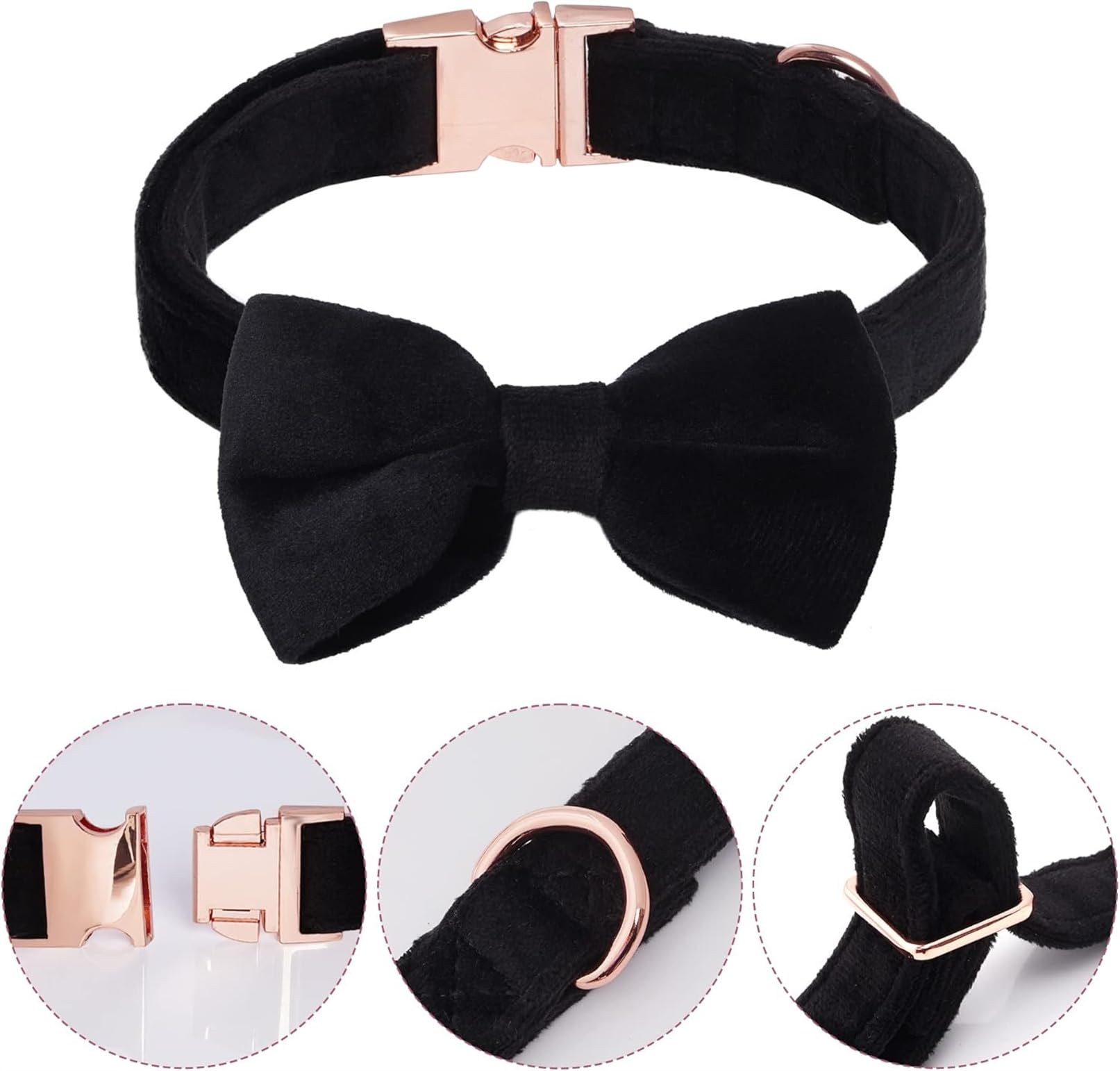 Dog Collar with Removable Dog Bow Tie, Comfortable Velvety for Weddings Birthdays, Parties, Dog Collar (Black, M) - Image 3