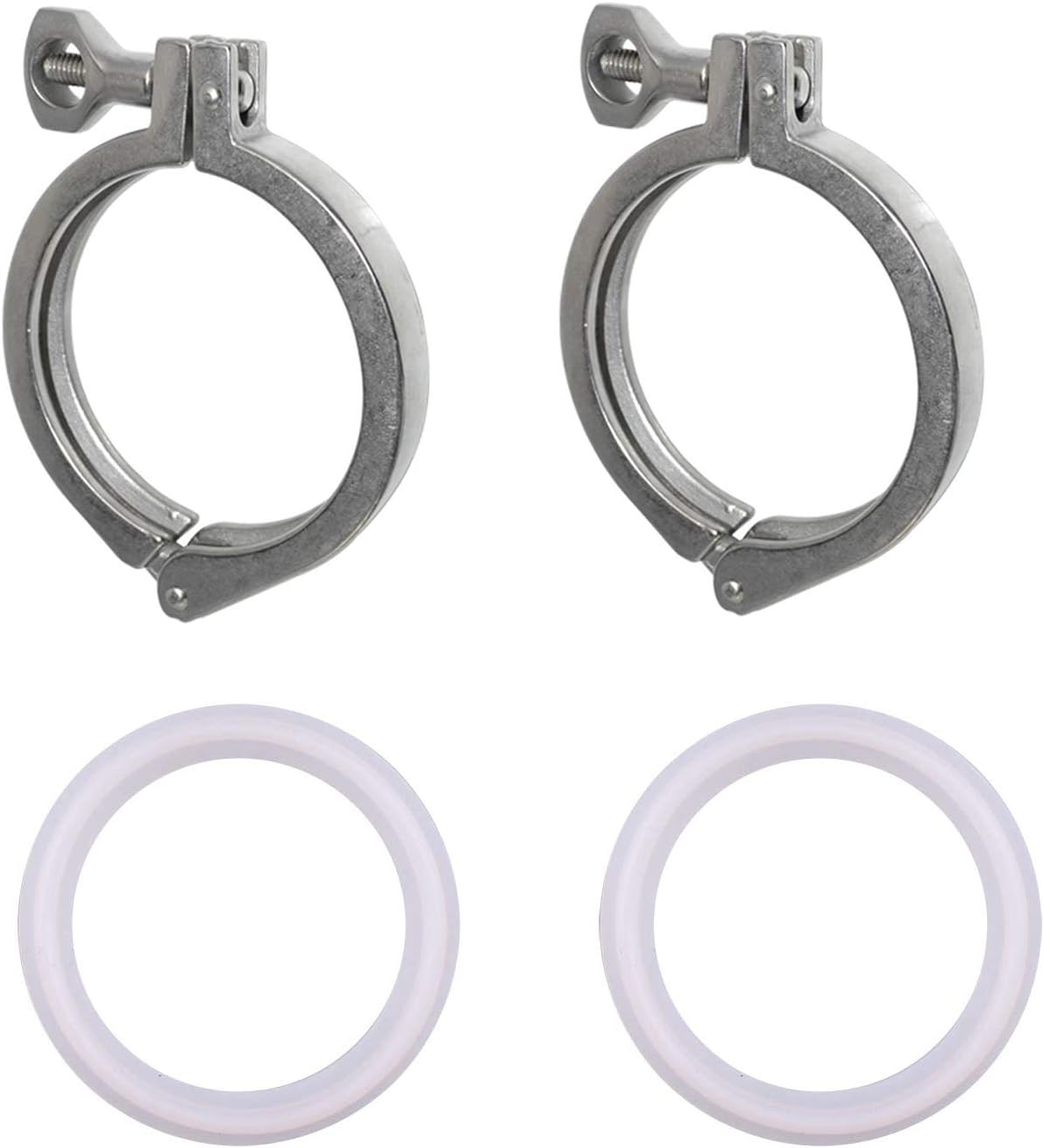 Tri-clamp Single Pin Heavy Duty Tri Clamp with Wing Nut for Ferrule TC 1.5" with Silicone Gasket Set Stainless Steel 304 10set