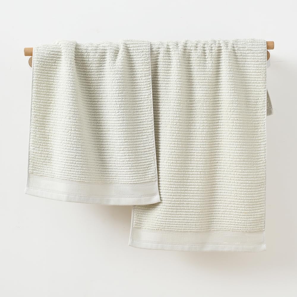 YiLUOMO White Hand Towel Set of 2 Soft Ribbed Striped Pattern 100% Cotton Absorbent Decorative Towel for Bathroom 13 x 29 Inch - Image 2