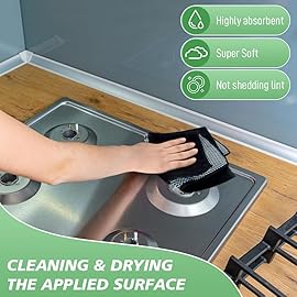 SINLAND Microfiber Dish Cloth for Washing Dishes Dish Washing Rags Best Kitchen Washcloth Cleaning Cloths Wash Cloths with Poly Scour Side 12Inchx12Inch 10 Pack Black