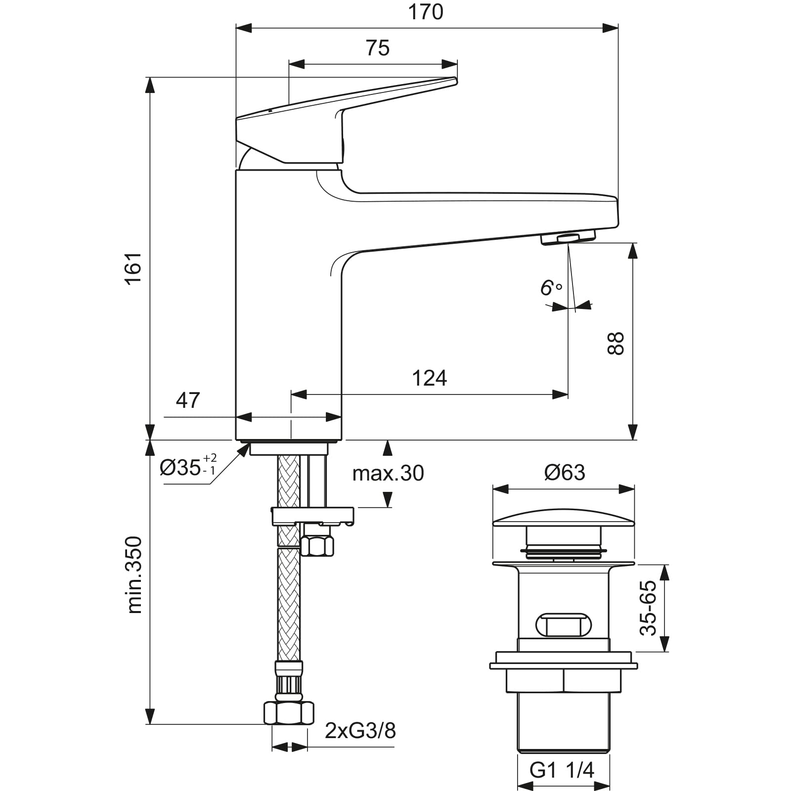 Ideal Standard - Ceraplan, Miscelatore monocomando grande per lavabo, Cromato