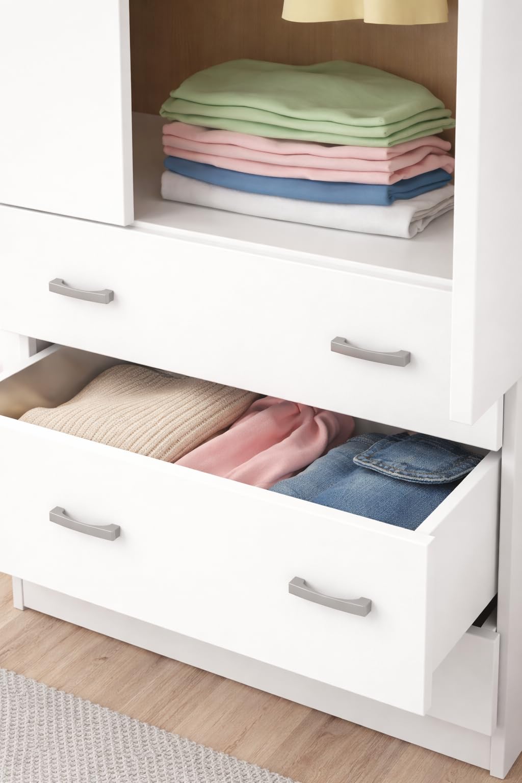 Armario Ropero Blanco de 2 Puertas con 2 Cajones, Moderno y Espacioso para Dormitorio, Organizador de Ropa y Almacenaje 180x74x52 (AltoxAnchoxFondo)