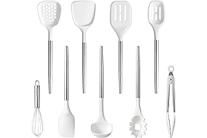 CAROTE 9-Piece White Kitchen Utensil Set with Stainless Steel Handles