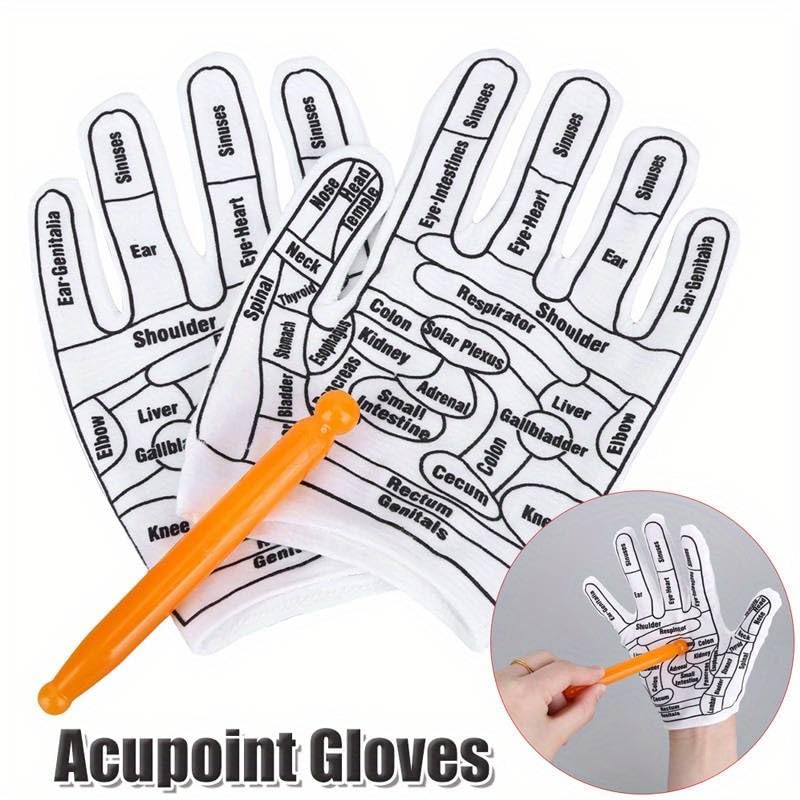 Image of AARUX Acupressure Point Massage Hand Gloves For Women & Men, Hands Massage Spa Gloves With Tools Stick, Reflexology Graphic Prints Massage Gloves For Women And Men To Body Pain Relieve