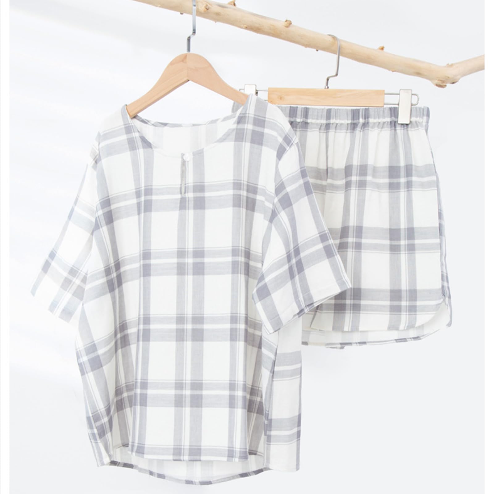 Cómodos Pijamas de 2 Piezas para Mujer, Conjuntos de Pijama con Mangas Cortas y Pantalones Cortos, Conjuntos de Ropa de Estar por casa de algodón