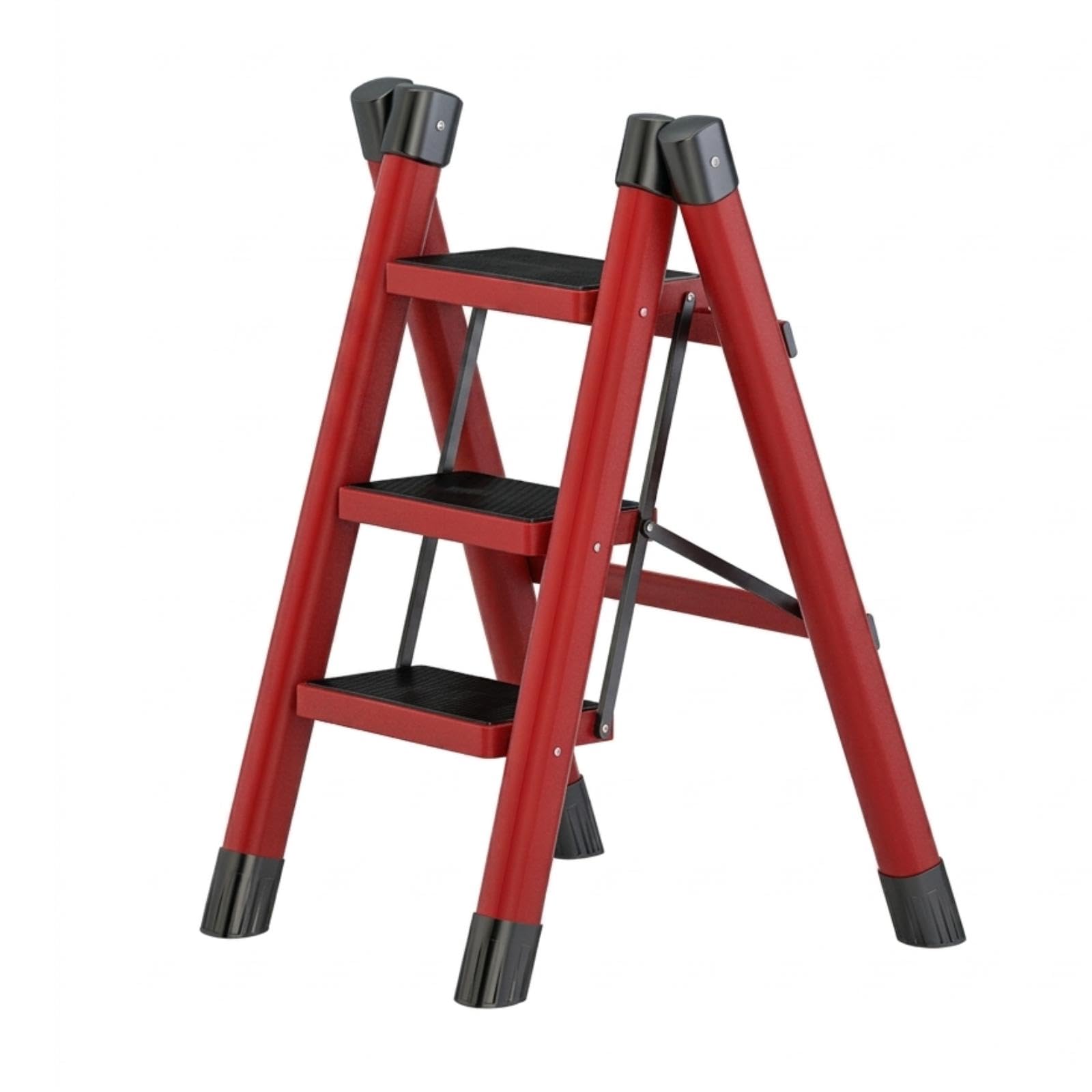 Folding Step Ladder Non-Slip Household Ladder Foldable for Home, Apartment, Closet Red 3-Step-image-24