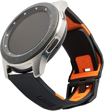 URBAN ARMOR GEAR UAG Compatible with Samsung Galaxy Watch 46mm/Galaxy Watch3 45mm Band Silicone, Fits 22mm Watch Lugs, Slim Adjustable Waterproof Sporty Replacement Watch Strap, Civilian Black/Orange