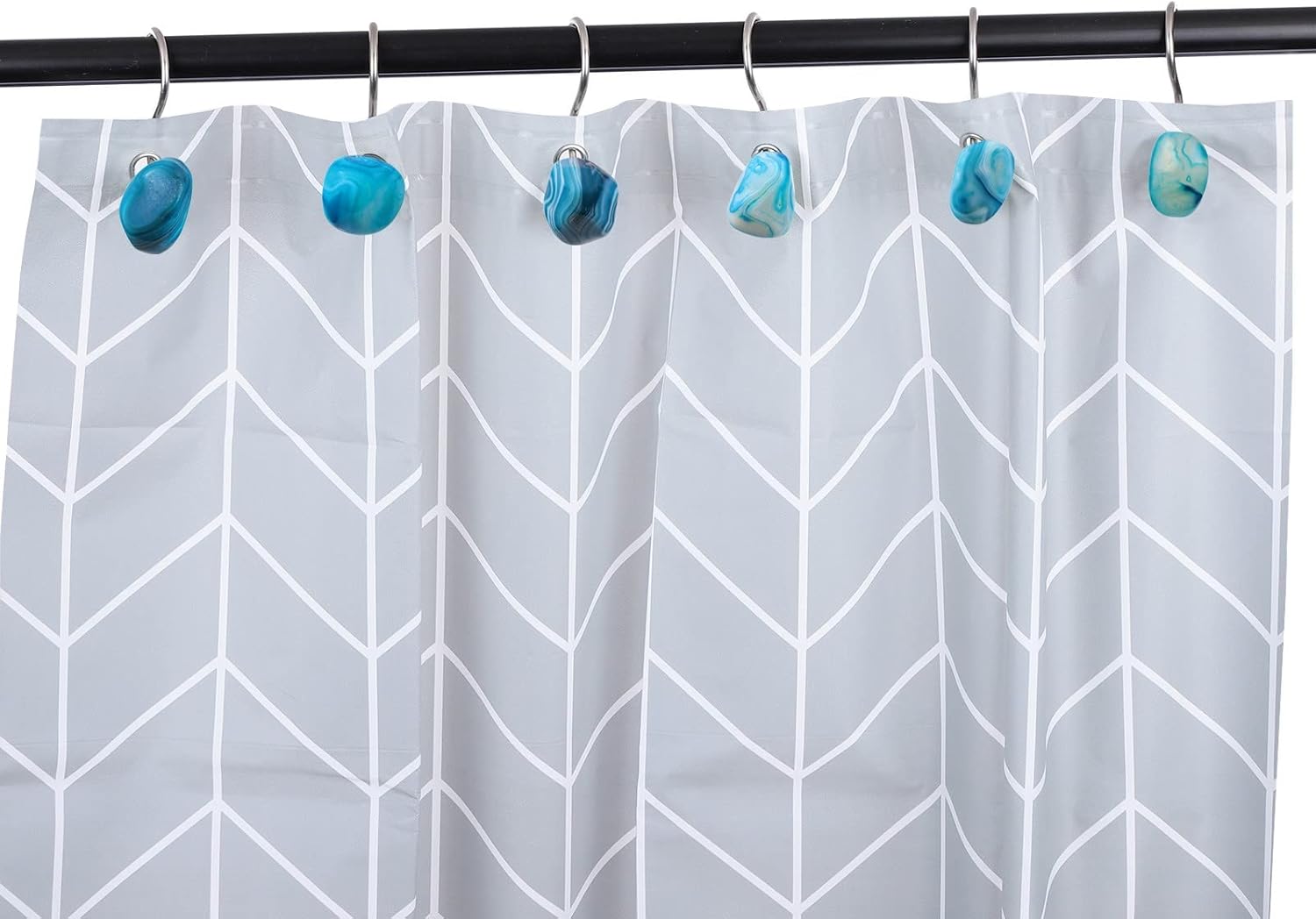 Amogeeli 4pcs Stainless Steel Shower Curtain Hooks with Polished Agate Stone, Decorative Crystal Agate Shower Curtain Hangers Set for Bathroom Bedroom