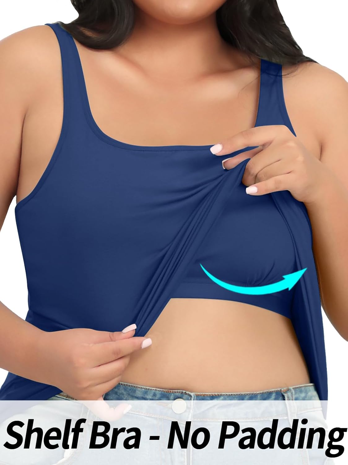 V FOR CITY Plus Size Tank Top for Women with Shelf Bra Adjustable Wide Strap Camisole Summer Basic Cotton Udershirts 1X-5X - Image 3