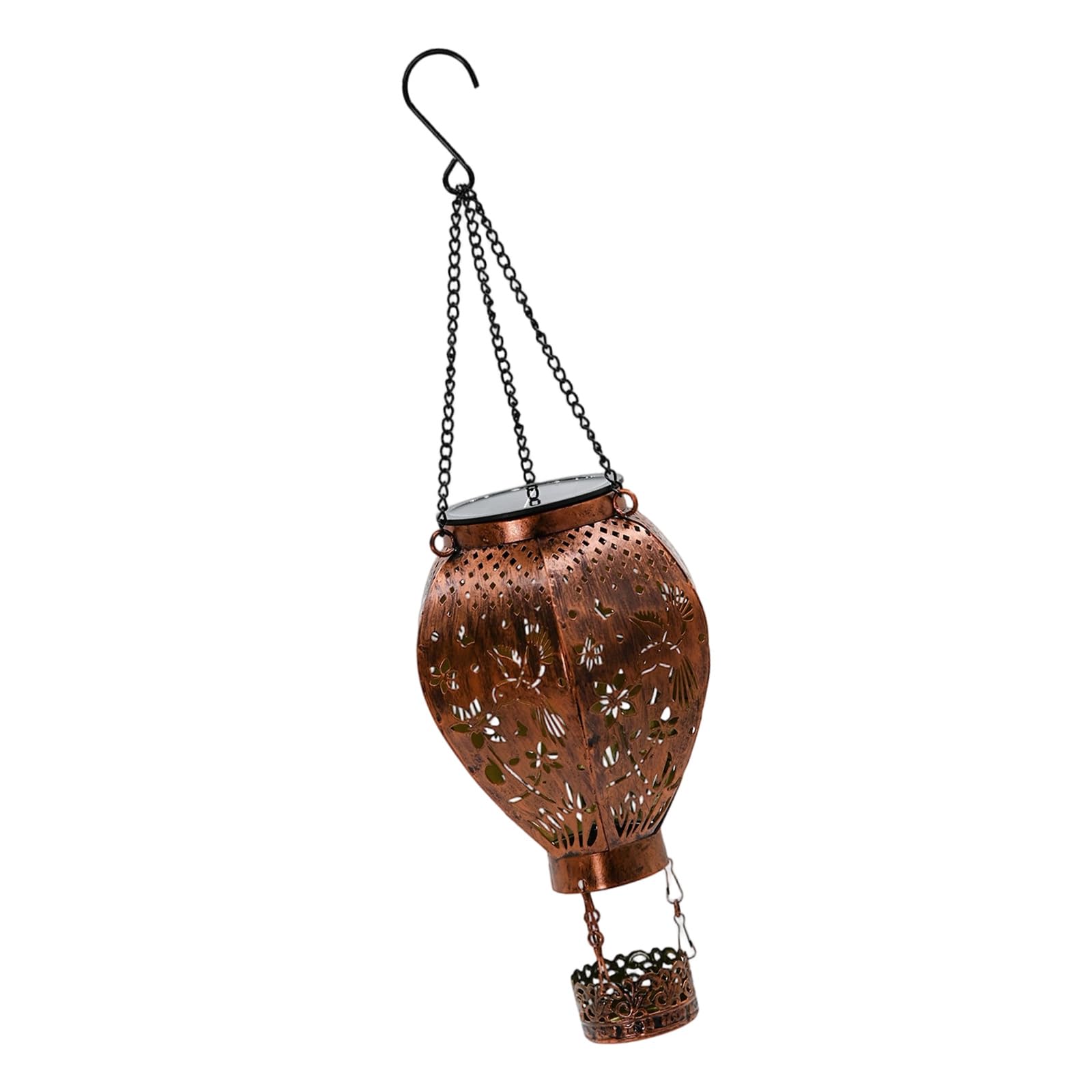 Pangboer Multicolor Yard Solar Outdoor Metal Decor, Hooked Hot Air Balloon Light With Floral Bird Cutouts For Porch Balcony Patio Walkway Accent Balloon Garden Light Decorative Yard Lamp Porch