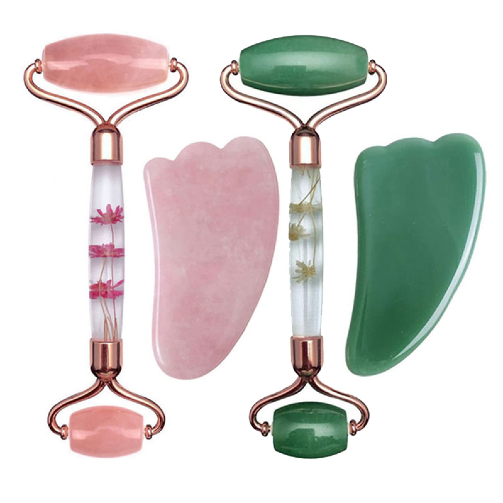 Ensemble rouleau de jade rose et gua sha pour massage du visage - Gouache de jade naturelle - Soin de la peau - Boîte à outils de beauté - Type 010