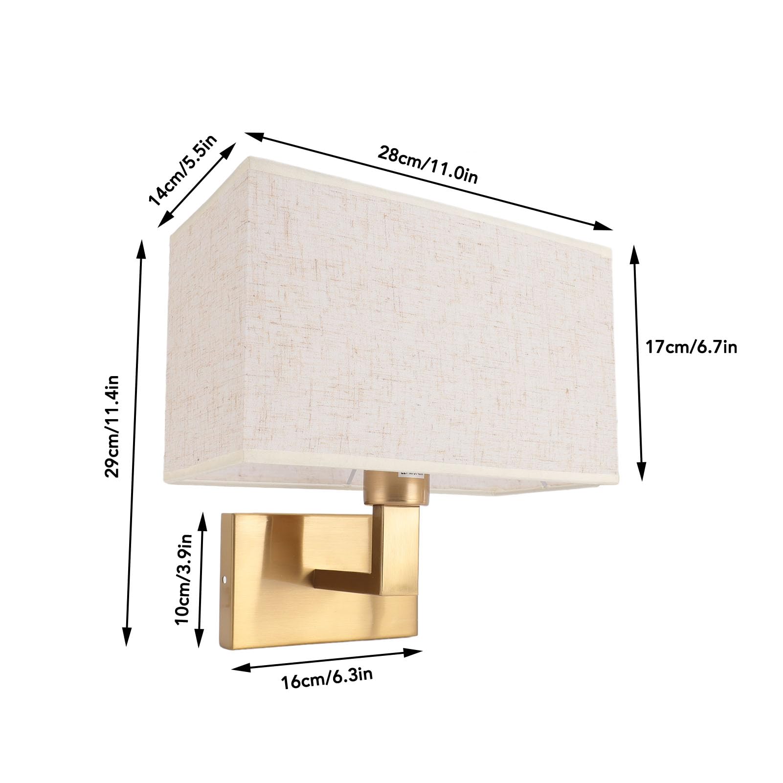 FTVOGUE Elegante Lampada da Parete in Lino e Ferro, Finitura Dorata, 28x14x17 cm, Applique Moderna per Interni, Camera da Letto, Soggiorno, E27, 40W