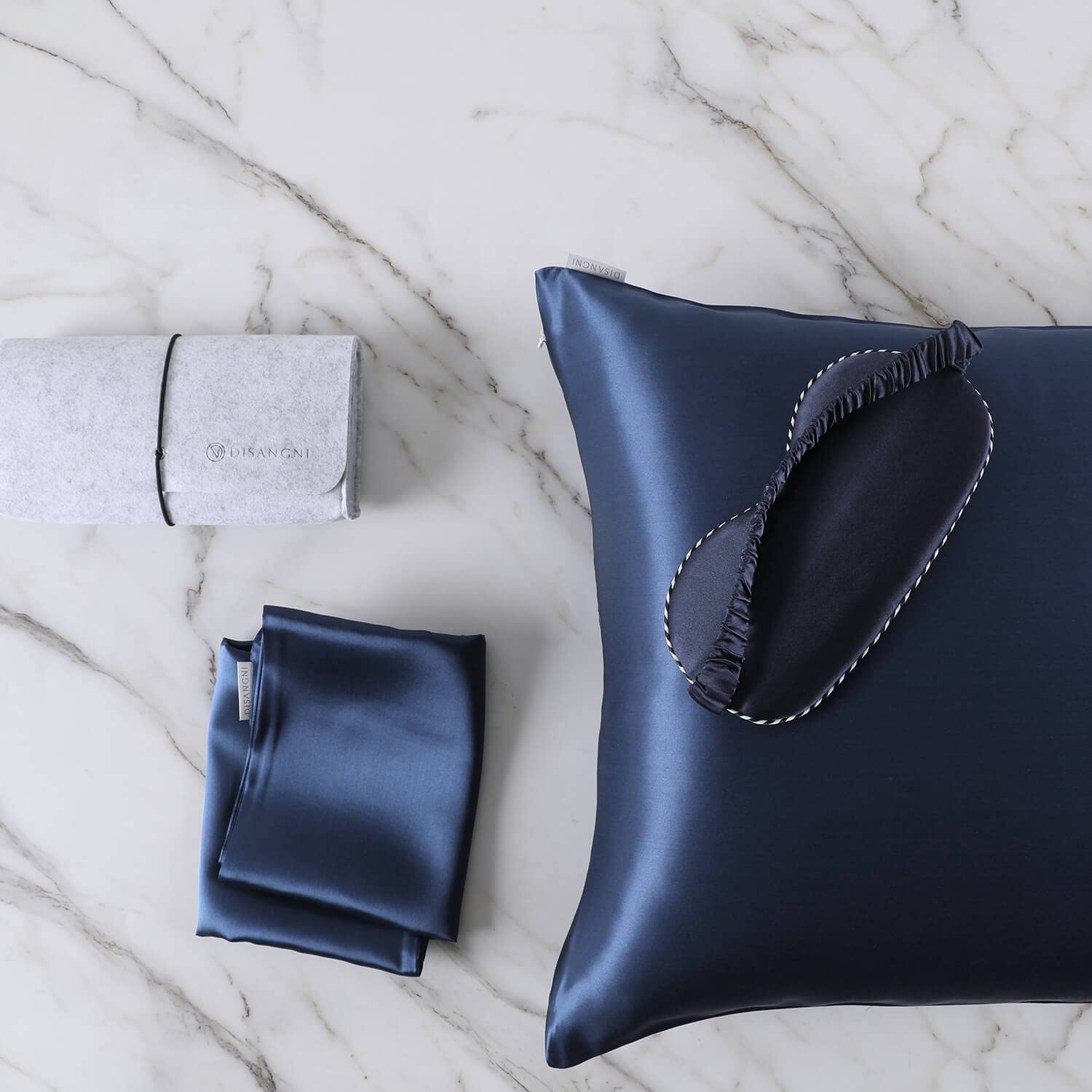 DISANGNI Silk Indulgence Set: Premium 22 Momme Mulberry Silk Pillowcase & Eye Mask Duo for Hair and Skin Rejuvenation(1pc Standard Size 20" x26", Blue) โ image 1