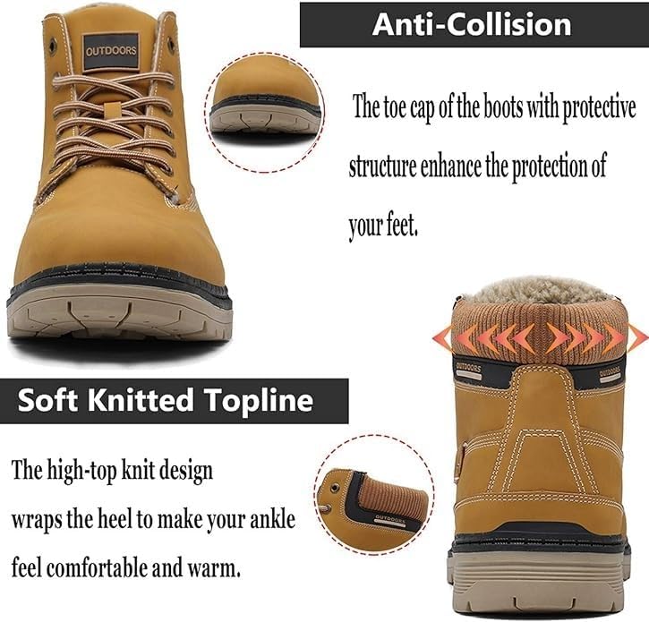 Eagsouni Mens Womens Snow Boots Warm Fur Lined Ankle Booties Hiking Trekking Trail Climbing Shoes Lace Up Anti-Slip Waterproof Working Outdoor Backpacking Boots - Image 4