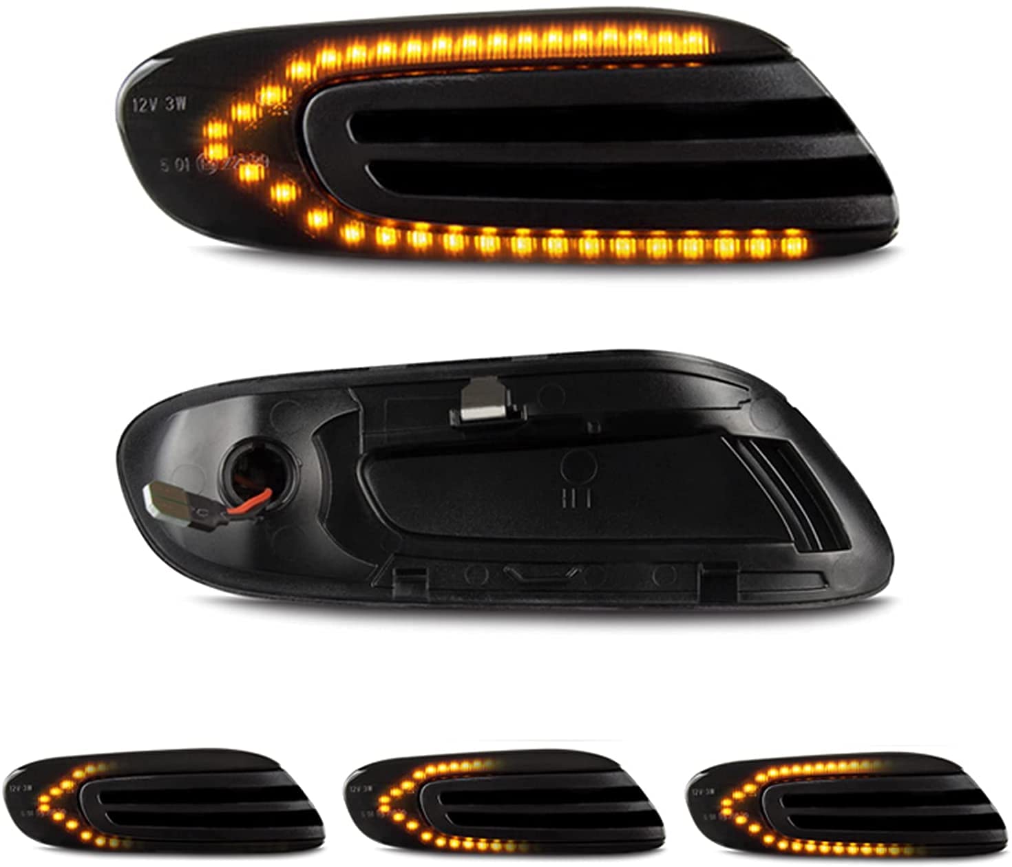 CPH D-Lumina Dynamic Sequential LED Side Indicators Compatible with B-MW M I N I C O O P E R F55 F56 F57,Smoke Lens Front Fender Sidemarker Dynamic Amber Lamps, 2 Pack