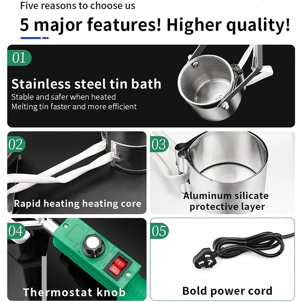 Pot de fusion de plomb portatif, four à souder électrique portable 320/420 W, pot de fusion en étain métallique, creusets de profondeur 60 mm, plage de température 150-450 ℃, pour moules poids 1