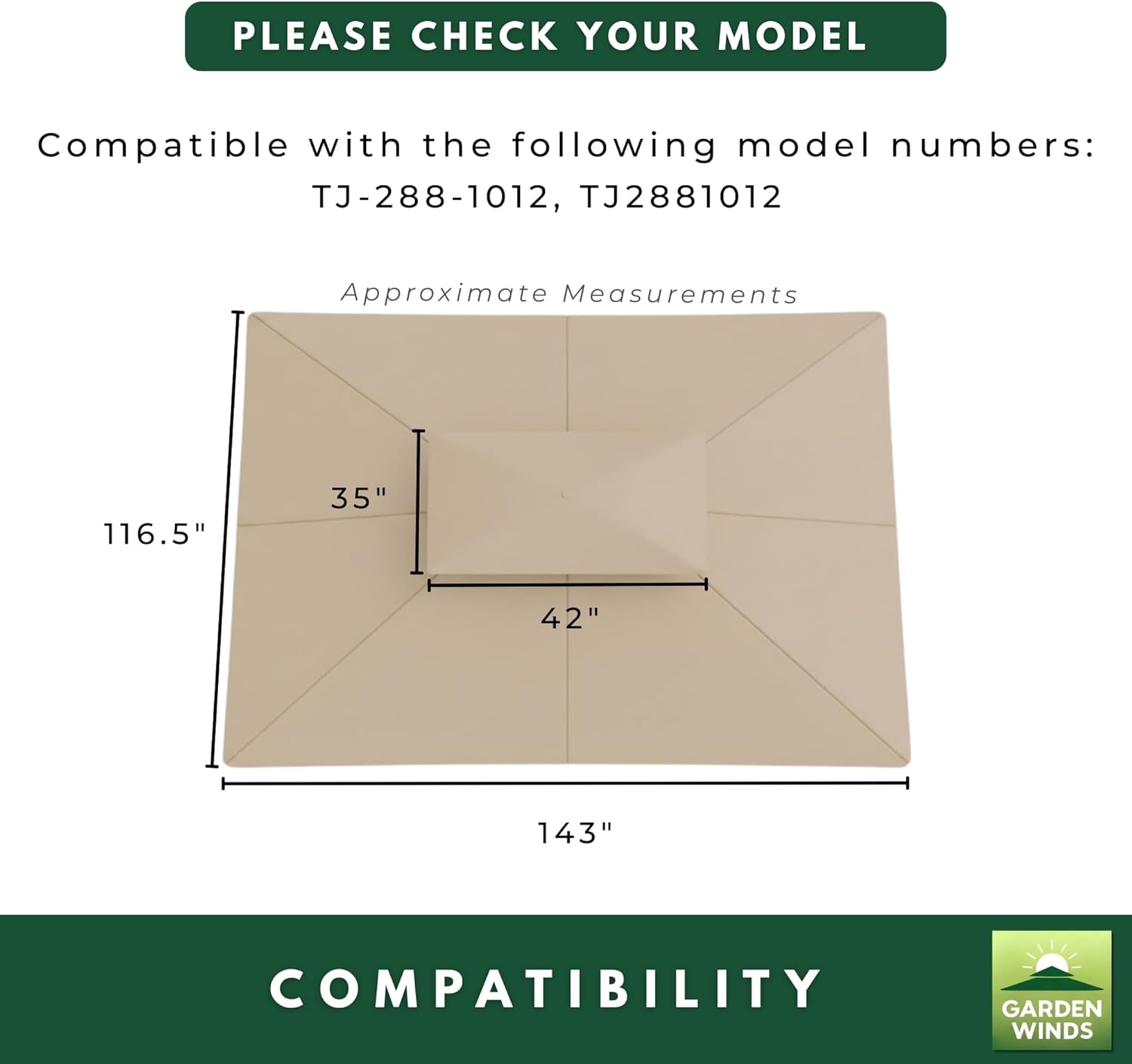 Garden Winds Reinforced Replacement Canopy Top Cover Compatible with The TJ-288-1012, TJ2881012 ABCCANOPY and MasterCanopy Arrow Crescent 10' x 12' Gazebo - Classic Sand, Riplock 350