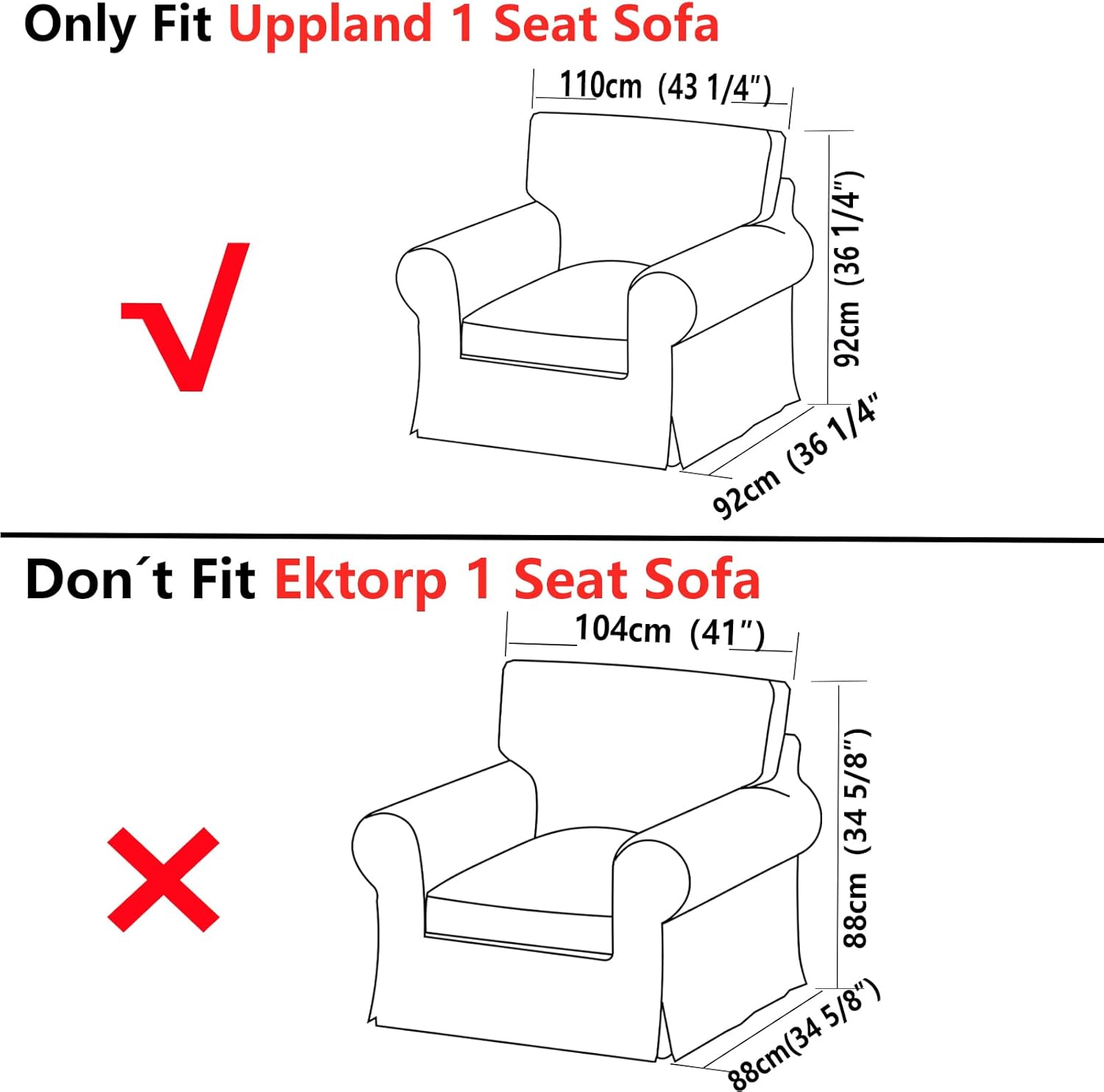 Custom Made Uppland Armchair Velvet Replacement Cover Fits IKEA Uppland Chair,Uppland 1 Seat Sofa Cover,Only Cover. (Not Ektorp Armchair) (Off White)