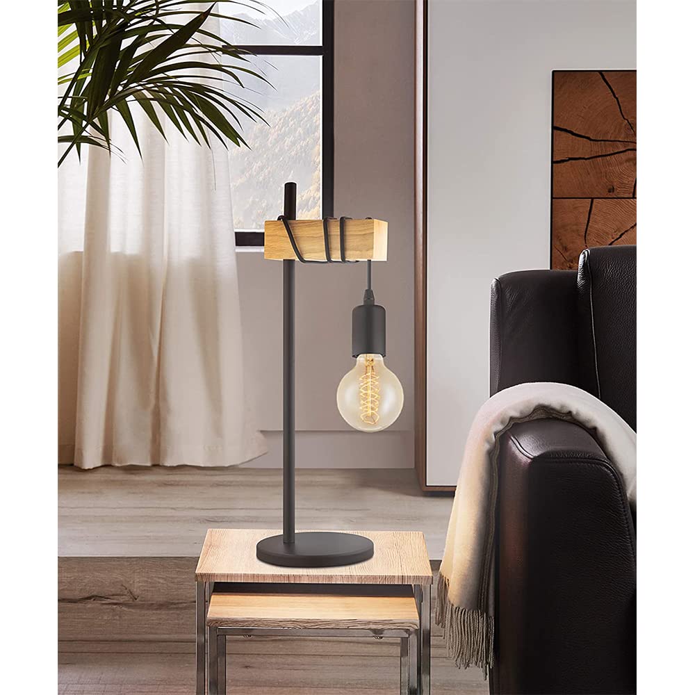Lámparas de Escritorio Lámpara de Mesa Retro Lámpara de Noche de Metal y Madera Negra Lámpara de Escritorio de diseño Industrial Cable con Interruptor Lámpara de Lectura de Metal r