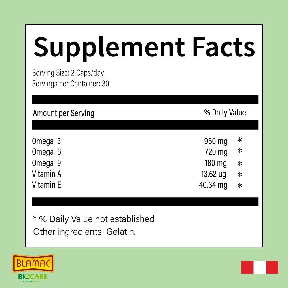 Natural Source of Omega 3,6,9 Softgel caps from Sacha Inchi (60 Capsules - 1000mg) - Much Healthier than Fish Oil and Algae | Source of Ala that elongates DHA EPA | Essential Fatty Acids | Odorless : Health & Household
