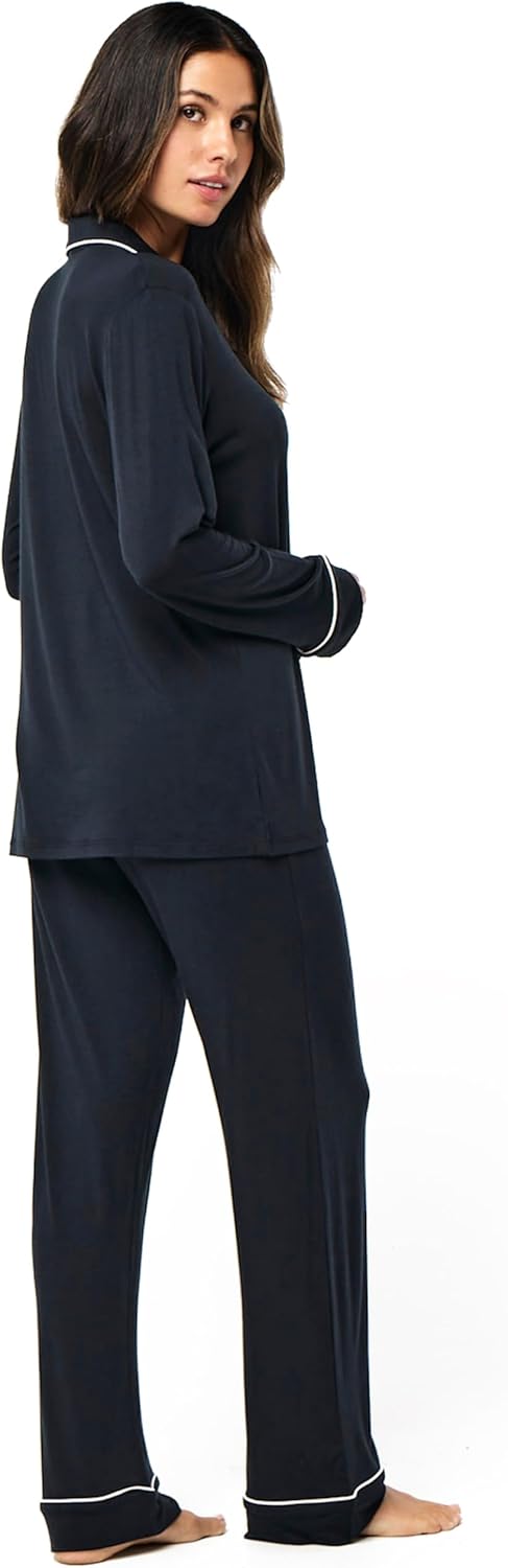 Papinelle Women’s Kate Modal Full Length PJ Set - TENCEL™ Modal by Lenzing™, Soft Breathable Button-Up Top & Drawstring Pants - Image 3