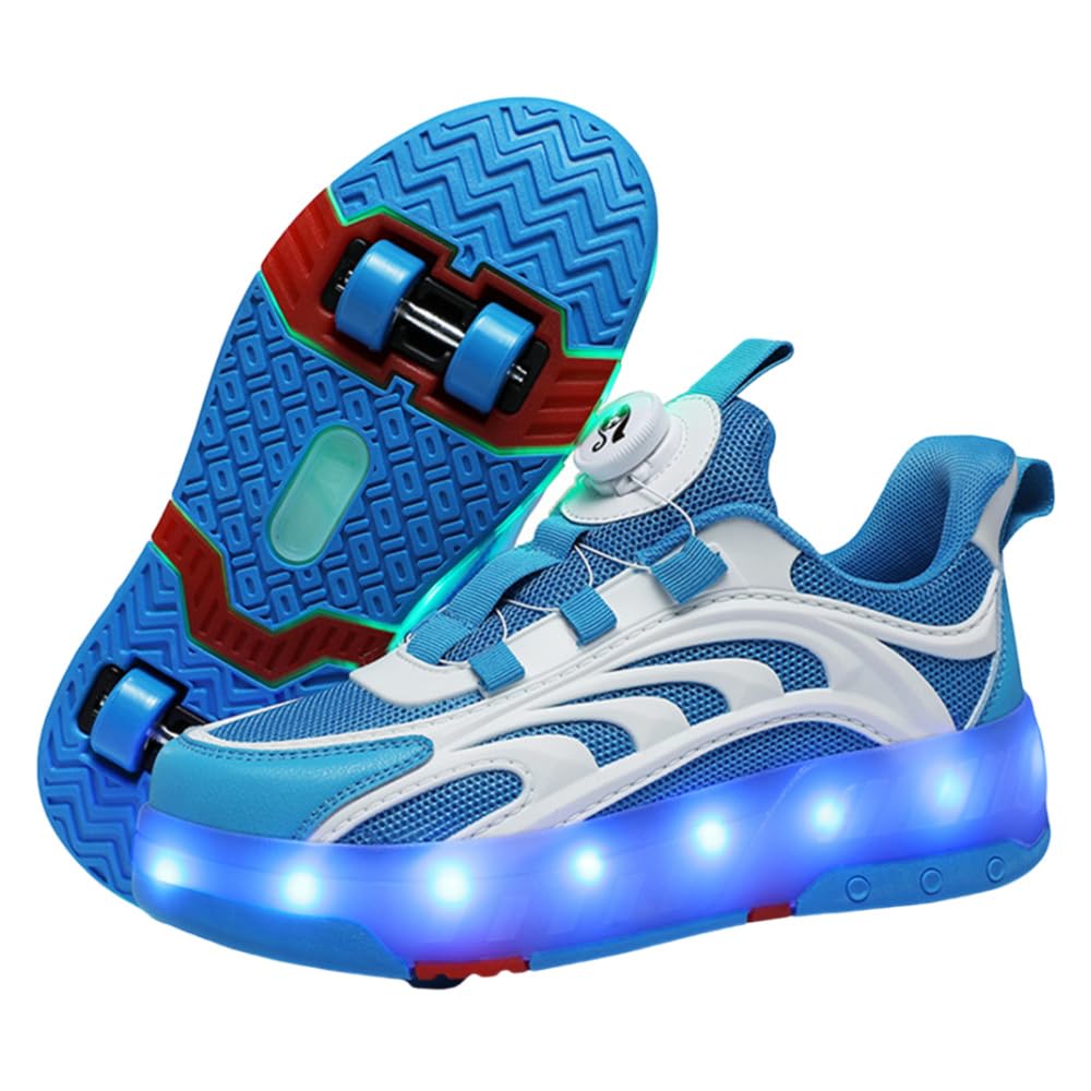 Mateju Scarpe con Rotelle da Bambino Bambina Scarpe da Skateboard Scarpe Sportive a 4 Ruote Rimovibili, Multiuso Splendente Sneaker Scarpe da Ginnastica Pattini per Bambini Adulti
