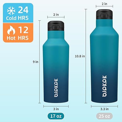 Miniatura 4 de BJPKPK Botella de agua aislada con pajilla, botellas de agua de acero inoxidable de 17 onzas con 2 tapas y asa de transporte, botella térmica de