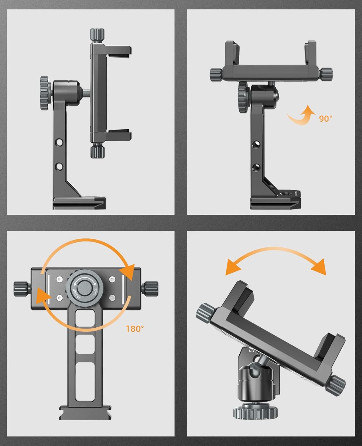 360° Metal Phone Tripod Mount 2 Cold Shoes & Arca Port,Phone Holder Stand with 4 * 1/4" Screw Mount,Support Vertical & Horizontal Rotate Suitable for iPhone 15 Pro/14Pro/13Pro/12/11/Samsung