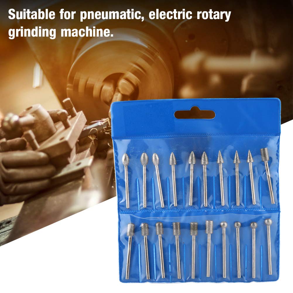 Respicefinem 20pc Set of 3mm Shank Corundum Grinding & Polishing Bits for Rotary Tools - Electroplated, Ideal for Buffing & Sharpening