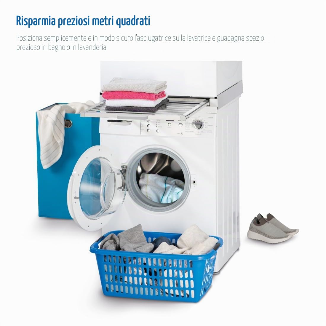 Kit intermedio per lavatrice/asciugatrice, stendino integrato.
