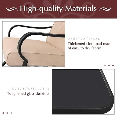 Miniatura 3 de Betterland Juego de sillas mecedoras de 3 piezas para exteriores, mesa de centro de cristal y muebles de patio de metal negro con cojines gruesos