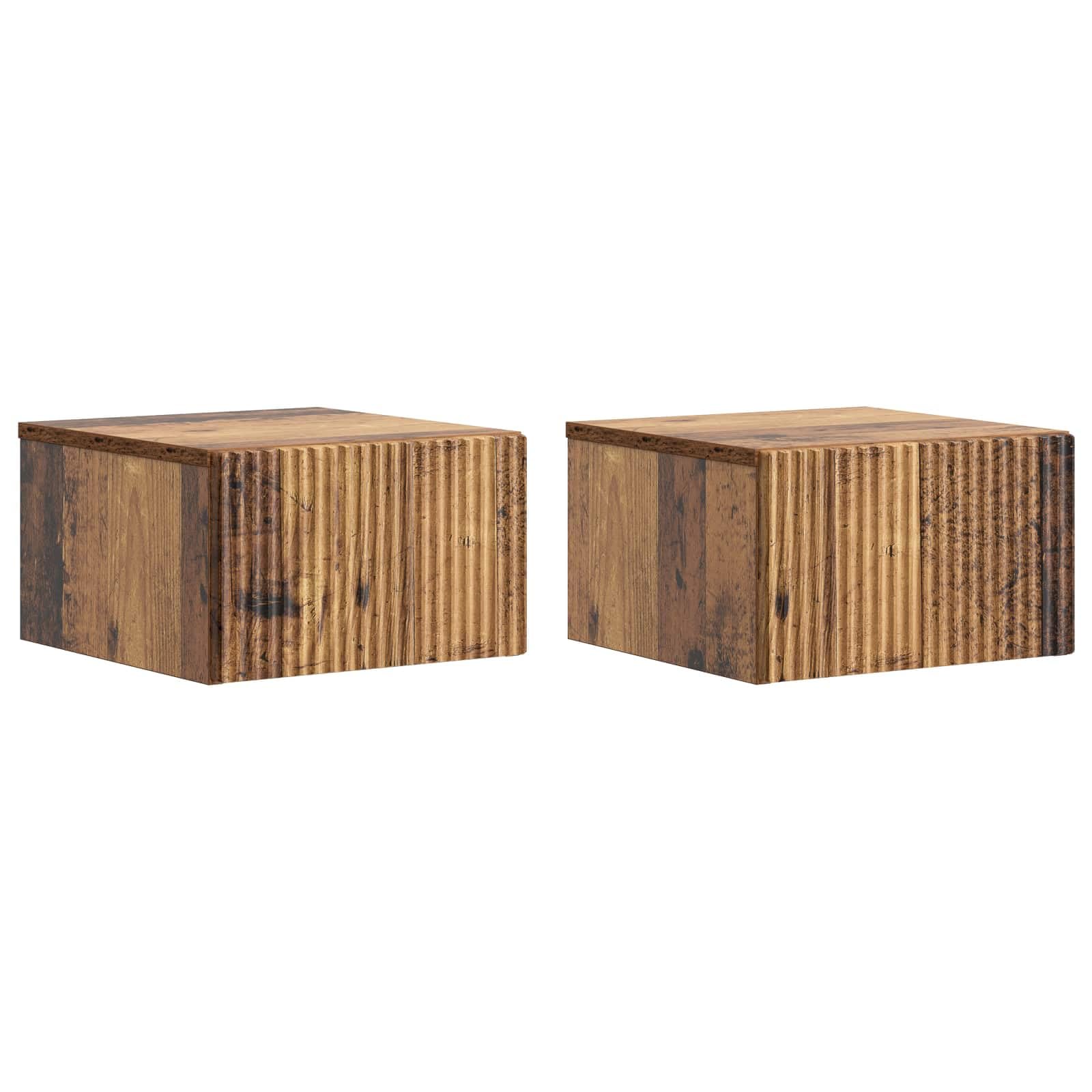Table de chevet murale en bois vieilli d'exception avec double tiroir de nuit