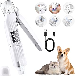 電動爪トリマー PONLEE 【2024夏革新モデル】ペット用爪切り 犬 猫 2-IN-1 電動爪切り ペット用爪切りと爪ヤスリ一体化 爪研ぎ 高輝度LEDライト付き 切りすぎ防止 爪収納カバー設計 飛び散り防止 初心者も安心 安全で低騒音 高速回転 電動爪トリマー USB充電式 液晶画面表示 小中大型ペット通用電動爪トリマー ペット用爪切り 爪研ぎ器 (ホワイト)