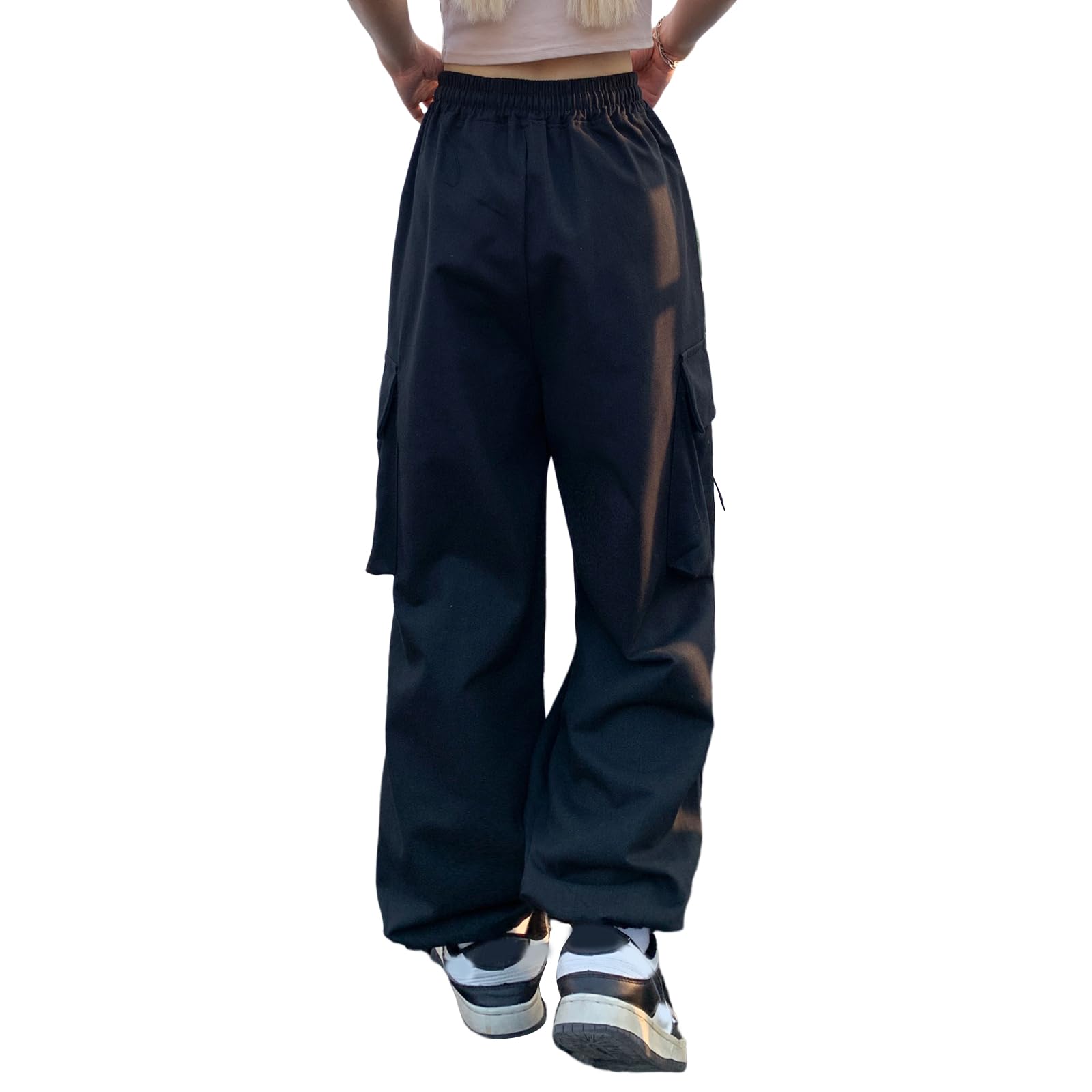 Linsennia Weite Cargohose Damen Sommer Entspannte Passform Y2k Parachute Pants High Waist Freizeithose Teenager Mädchen