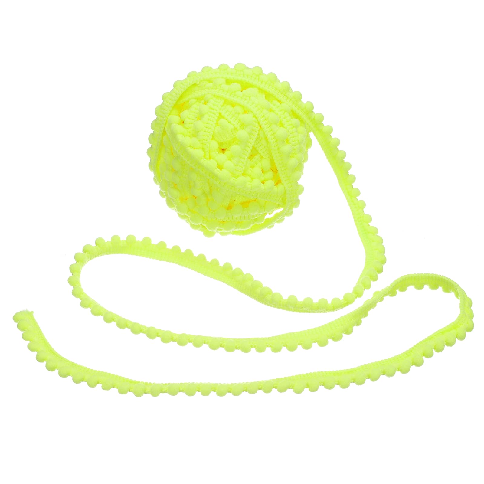 sourcing map 8 Yards Pom Trim Ribbon, 0.4" Wide Fluorescent Yellow Pom Ball Fringe Trim Sewing Fringe Fabric Ribbon for DIY Crafts Curtain Clothes Pillow Home Decoration, 5mm